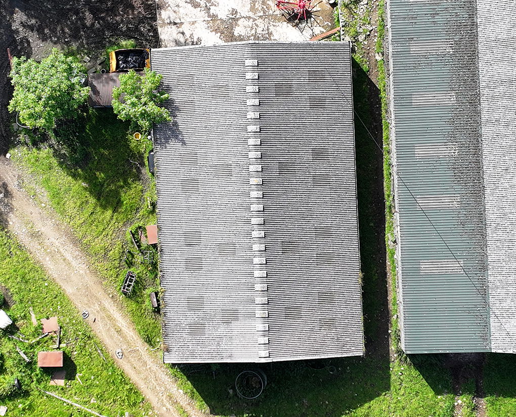 image of a farm shed from above